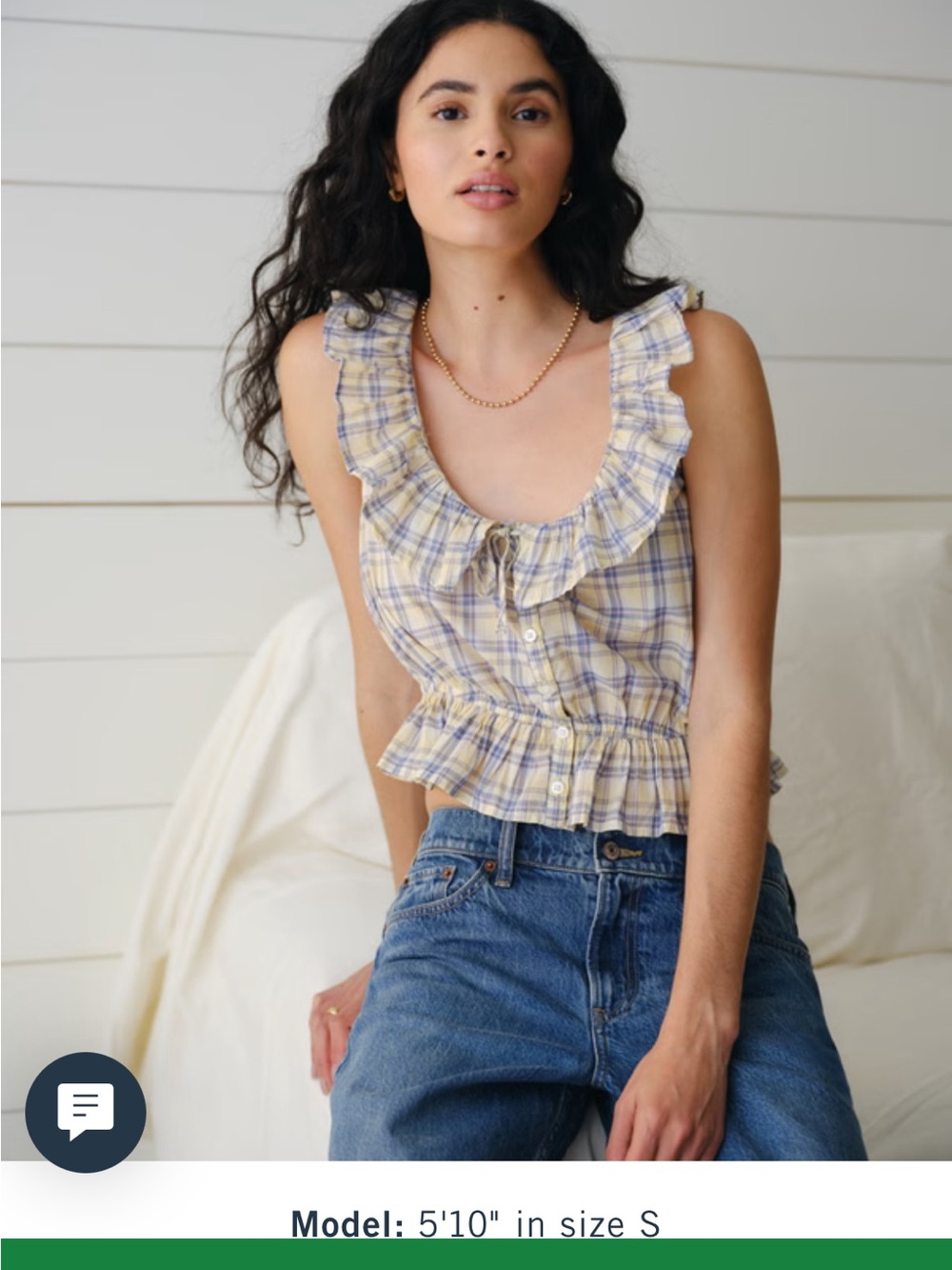 100% cotton gingham tank top button front ruffle